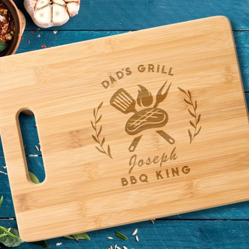 Personalized Dad's Grill BBQ King Utensil Graphic Engraved Cutting Board