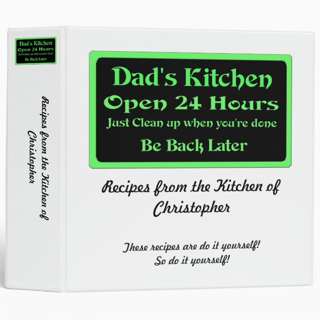 Personalized Dad's Kitchen recipe binder (Front/Spine)