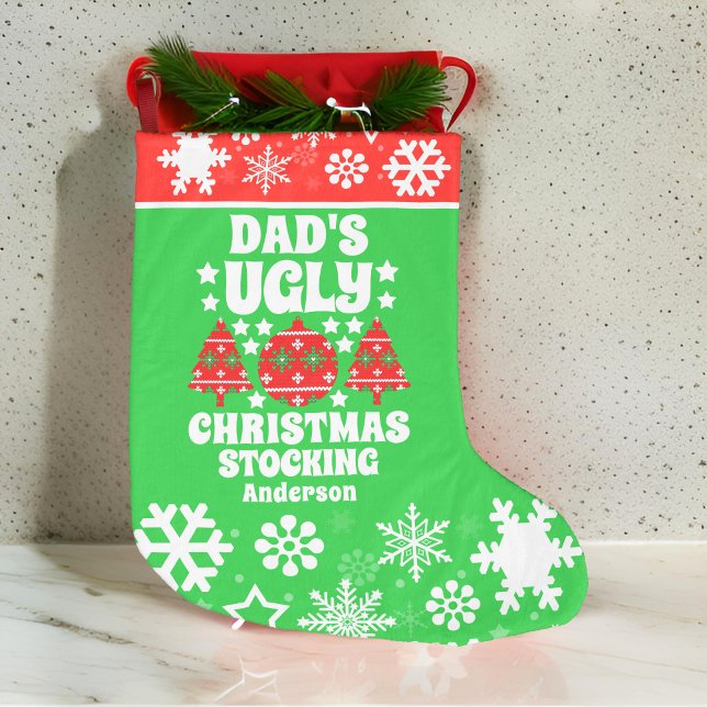 Personalized Dad's Ugly Christmas Sweater Large Christmas Stocking (Creator Uploaded)