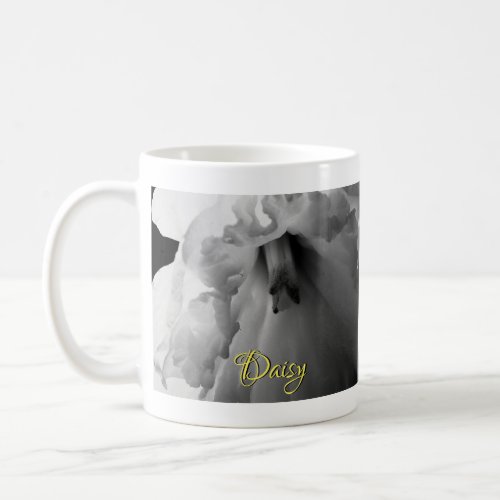 Personalized Daffodil Black and White Photography Coffee Mug