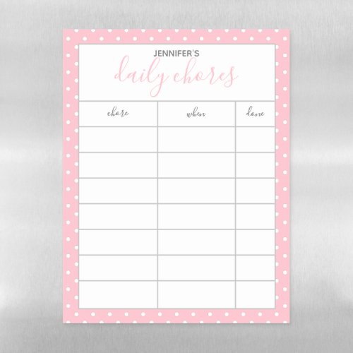 Personalized Daily Chores List Magnetic Dry Erase Sheet