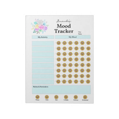 Personalized Daily Mood Tracker Colorful Flowers Notepad