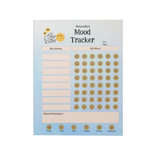 Personalized Daily Mood Tracker Pastel Blue Notepad
