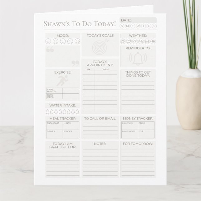 Personalized Daily Planner Download  Card (Front)