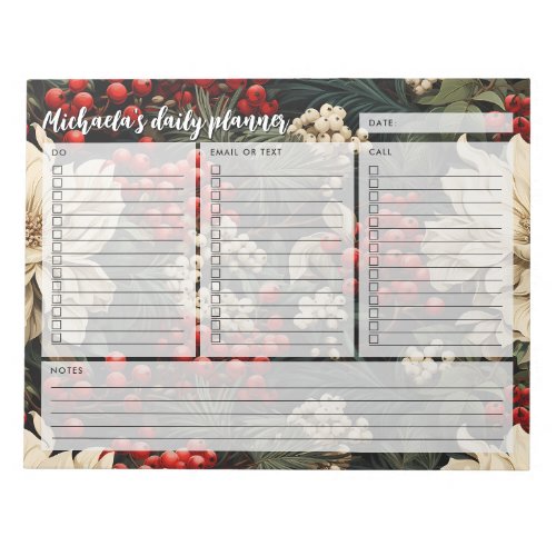 Personalized Daily Planner Flowers Berries Leaves Notepad