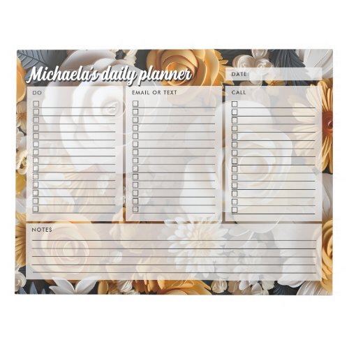 Personalized Daily Planner Flowers  Leaves Notepad