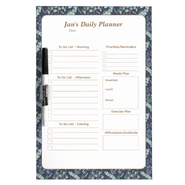 Personalized Daily Planner Organizer Dry Erase Board (Front)