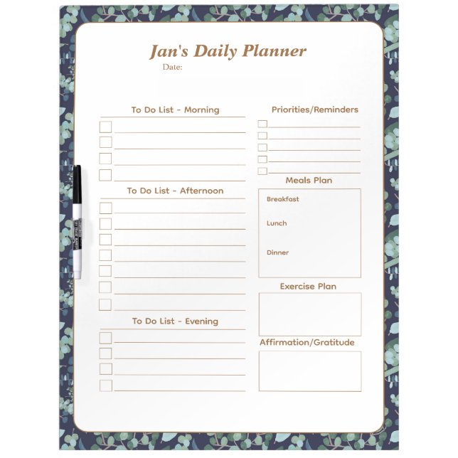 Personalized Daily Planner Schedule Dry Erase Board (Front)
