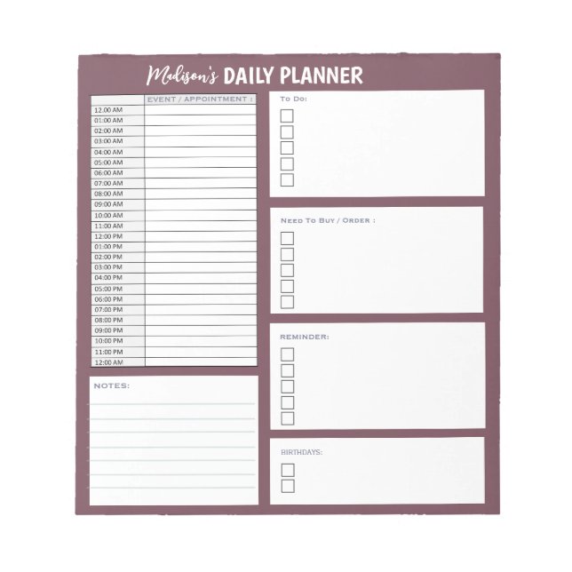 Personalized Daily Planner To Do List Organizer Notepad (Front)