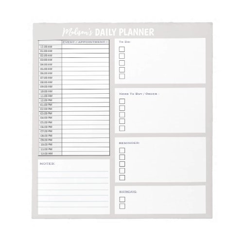 Personalized Daily Planner To Do List Organizer Notepad