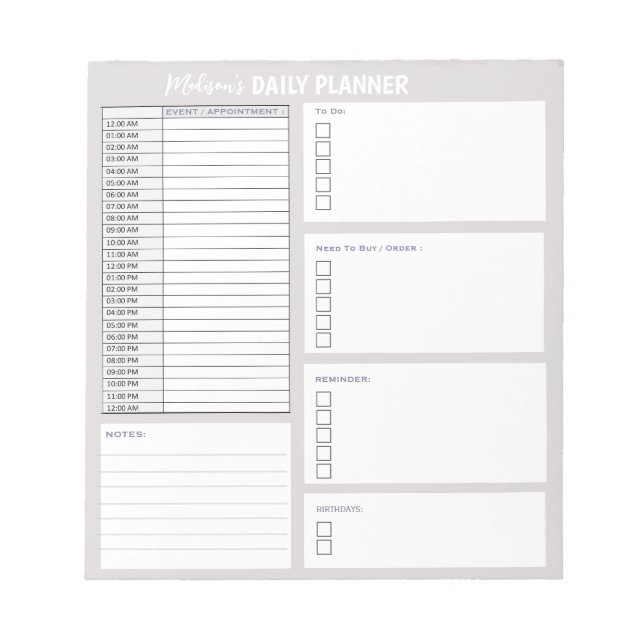 Personalized Daily Planner To Do List Organizer Notepad (Front)