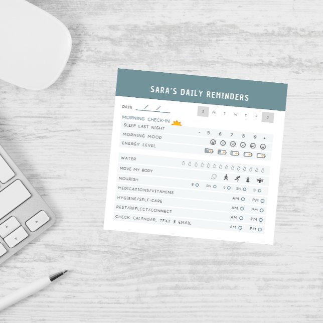 Personalized Daily Self Care Check-in ADHD Post-it Notes (CUSTOM POST IT NOTE, ADHD NOTEPAD, POST IT NOTES, DAILY REMINDERS)