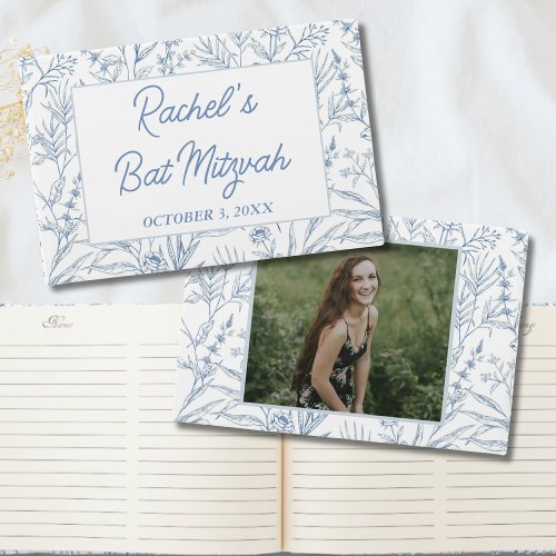 Personalized Dainty Blue Floral Mitzvah Guestbook
