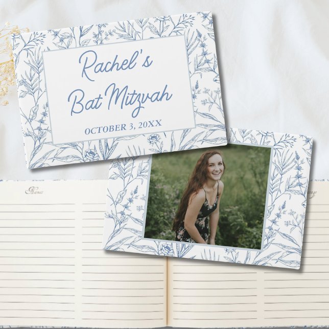 Personalized Dainty Blue Floral Mitzvah Guestbook (Personalized Dainty Blue Floral Mitzvah Guestbook
)