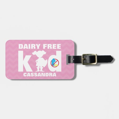 Personalized Dairy Free Girl Superhero Pink Kids Luggage Tag