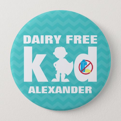 Personalized Dairy Free Super Boy Teal Chevron Pin