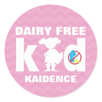 Personalized Dairy Free Super Girl Pink Chevron Classic Round Sticker