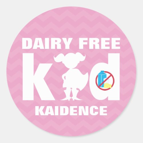 Personalized Dairy Free Super Girl Pink Chevron Classic Round Sticker