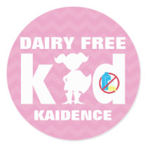 Personalized Dairy Free Super Girl Pink Chevron Classic Round Sticker