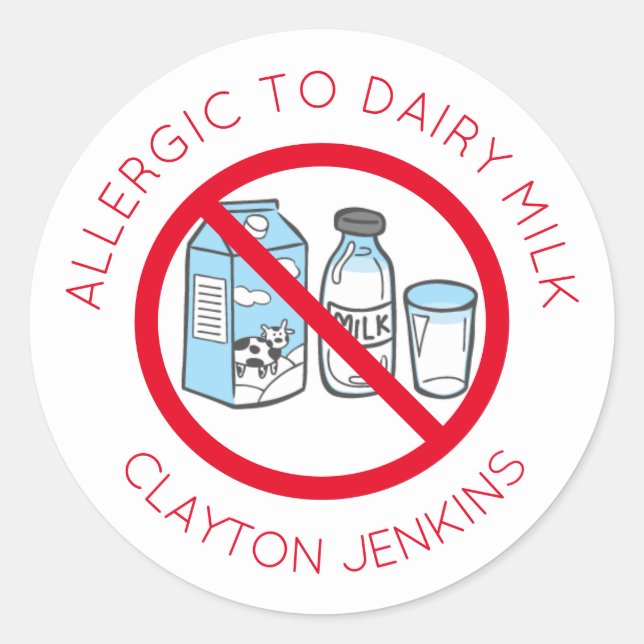 Personalized Dairy Milk Allergy Stickers (Front)