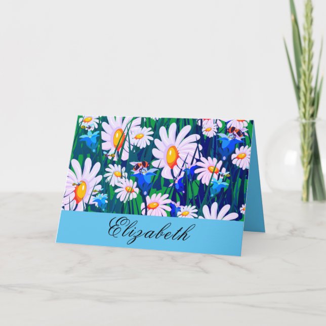 Personalized, Daisies & Bees, Spring Greeting Card (Front)