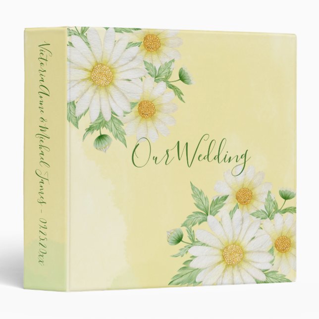 Personalized Daisies Name Date Rustic 3 Ring Binder (Front/Spine)
