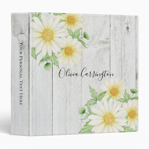 Personalized Daisies Name Rustic 3 Ring Binder