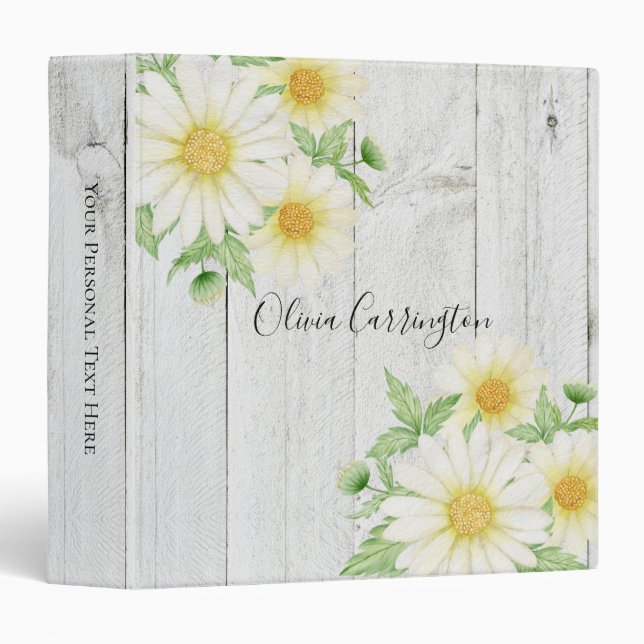 Personalized Daisies Name Rustic 3 Ring Binder (Front/Spine)