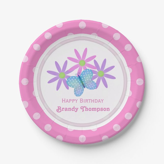 Personalized Daisy and Butterfly Paper Plates 2 (Front)