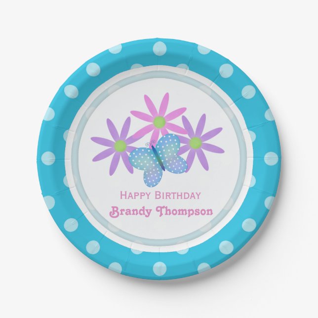 Personalized Daisy and Butterfly Paper Plates 3 (Front)