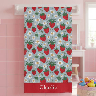 Personalized Daisy and Strawberry Kids Bath Towel