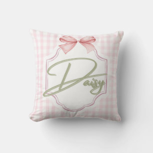 Personalized Daisy Baby Girl Nursery Bow&Gingham Throw Pillow