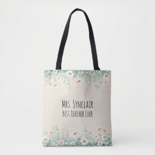 Personalized Daisy Best Teacher Ever Appreciation Tote Bag