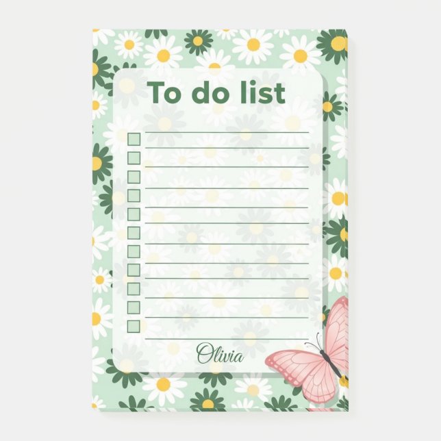 Personalized Daisy & Butterfly To Do List  Post-it Notes (Front)
