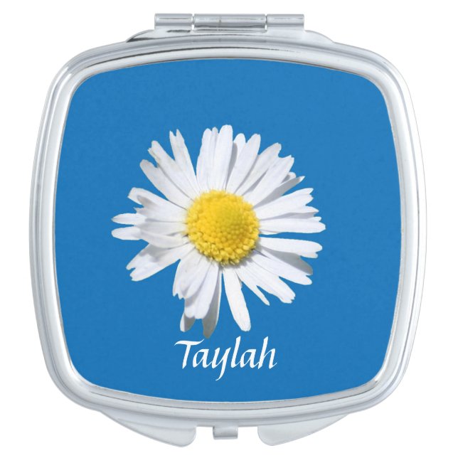 Personalized Daisy Compact in Dazzling Blue Vanity Mirror (Front)