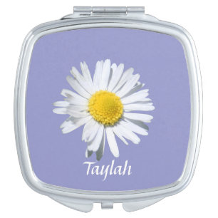 Personalized Daisy Compact in Violet Tulip Mirror For Makeup