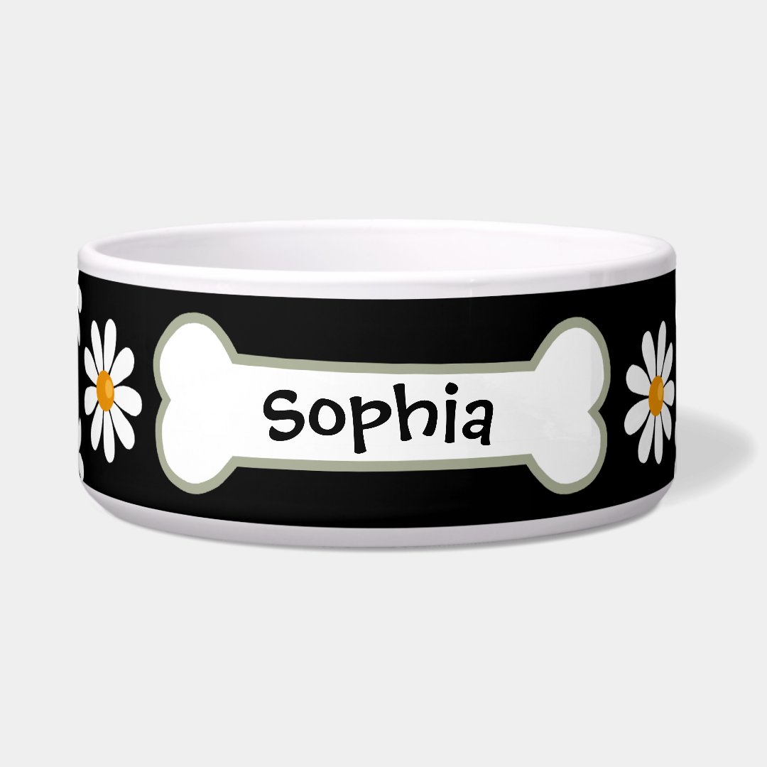Personalized Daisy Dog Bowl with Black Background Zazzle