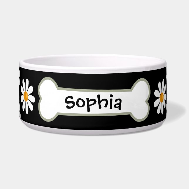 Personalized Daisy Dog Bowl with Black Background (Front)