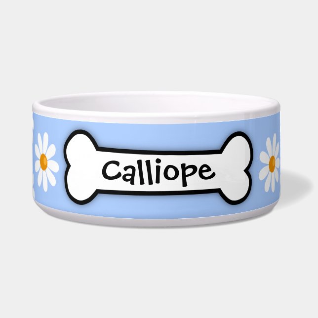 Personalized Daisy Dog Bowl with Blue Background (Front)