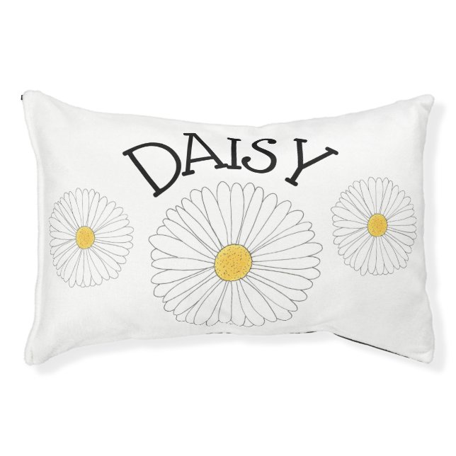 Personalized Daisy Dog White Yellow Flower Floral Pet Bed (Front)