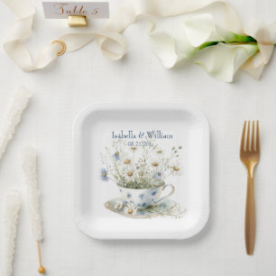 Personalized Daisy & Faded Blue Denim Flowers Paper Plates
