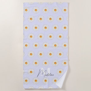 Personalized Daisy Floral Beach Towel Custom Name