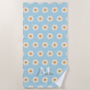 Personalized Daisy Floral Beach Towel Custom Name