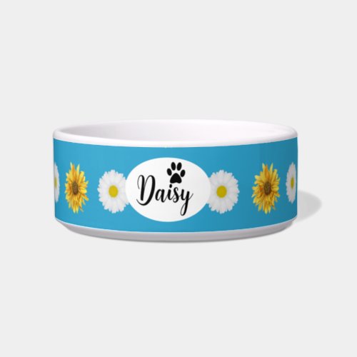 Personalized Daisy Floral Ceramic Pet Bowl