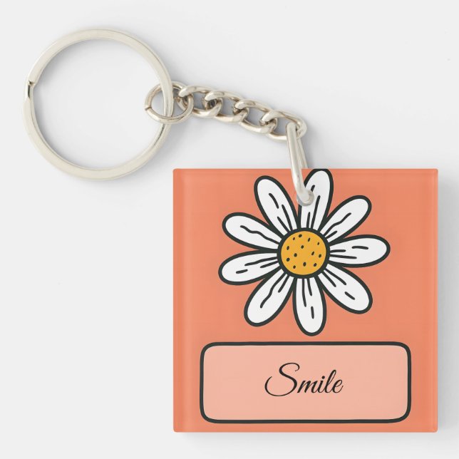 Personalized Daisy Floral Charm  Keychain (Front)