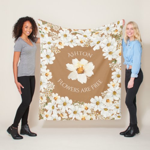 Personalized Daisy Floral Flowers are Free  Fleece Blanket