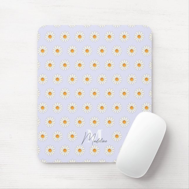 Personalized Daisy Floral Mousepad – Custom Name (With Mouse)