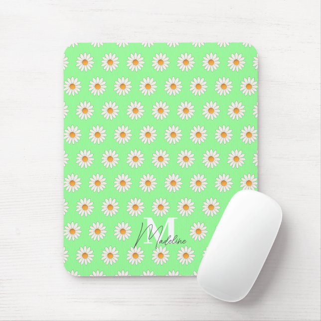 Personalized Daisy Floral Mousepad – Custom Name (With Mouse)