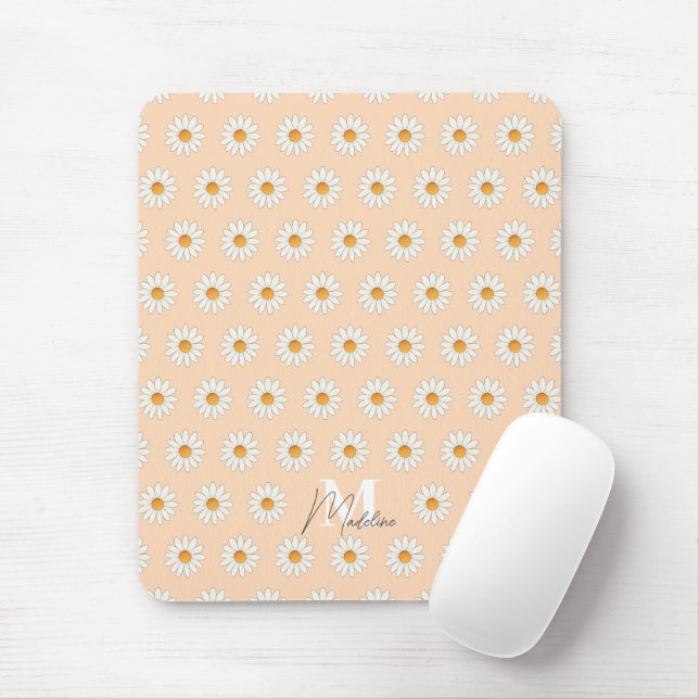 Personalized Daisy Floral Mousepad – Custom Name (With Mouse)