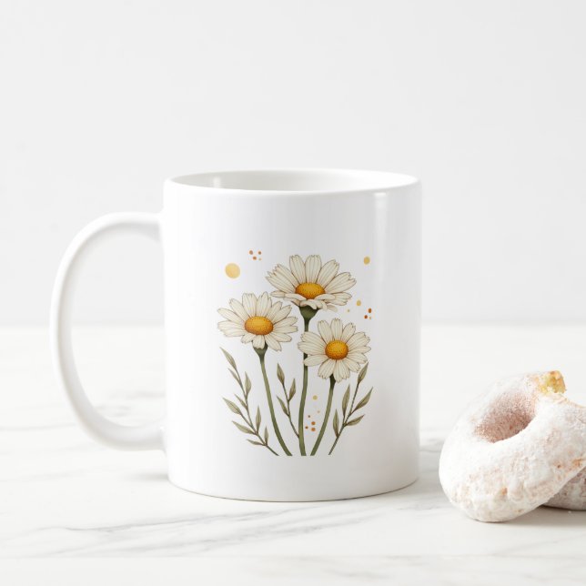 Personalized Daisy Flower  Coffee Mug (With Donut)